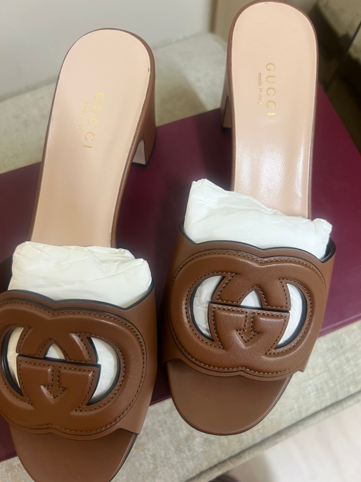 Gucci Leather Heeled Mules in Brown - 36,5