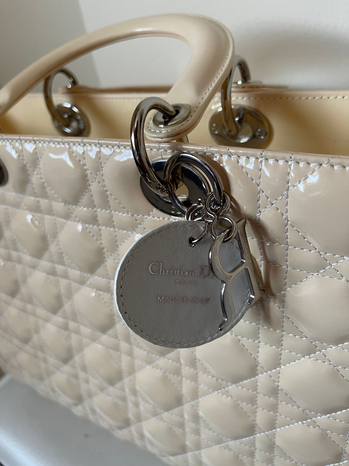 Large Lady Dior Tote – Patent Cannage Leather in Cream