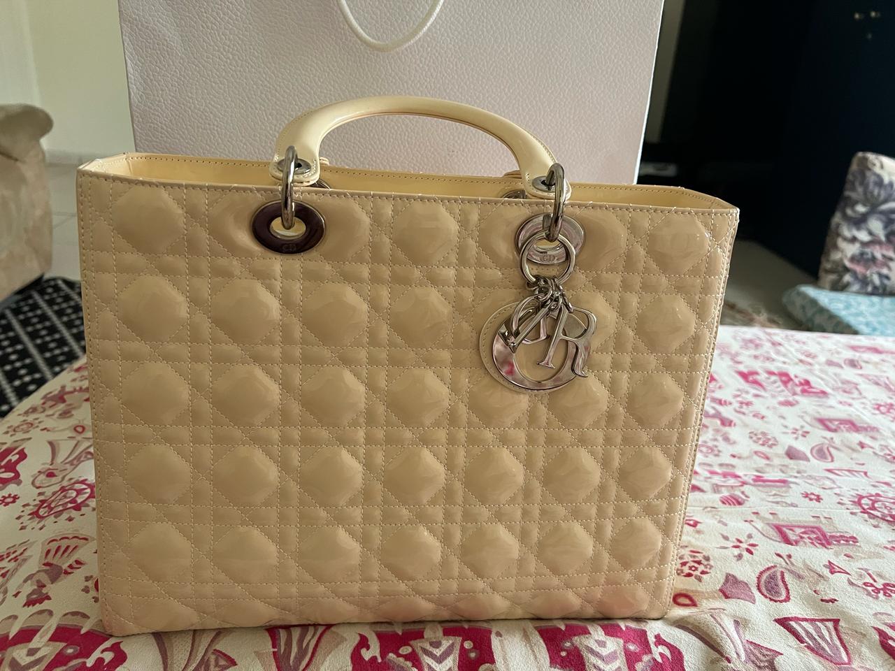 Large Lady Dior Tote – Patent Cannage Leather in Cream