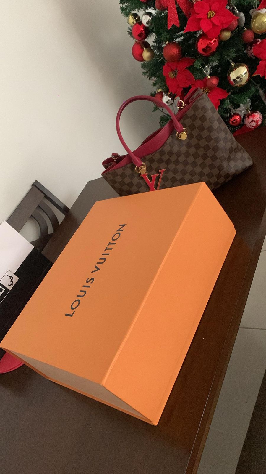 Louis Vuitton Riverside Tote in Damier Ebene Canvas – Red Leather Trim