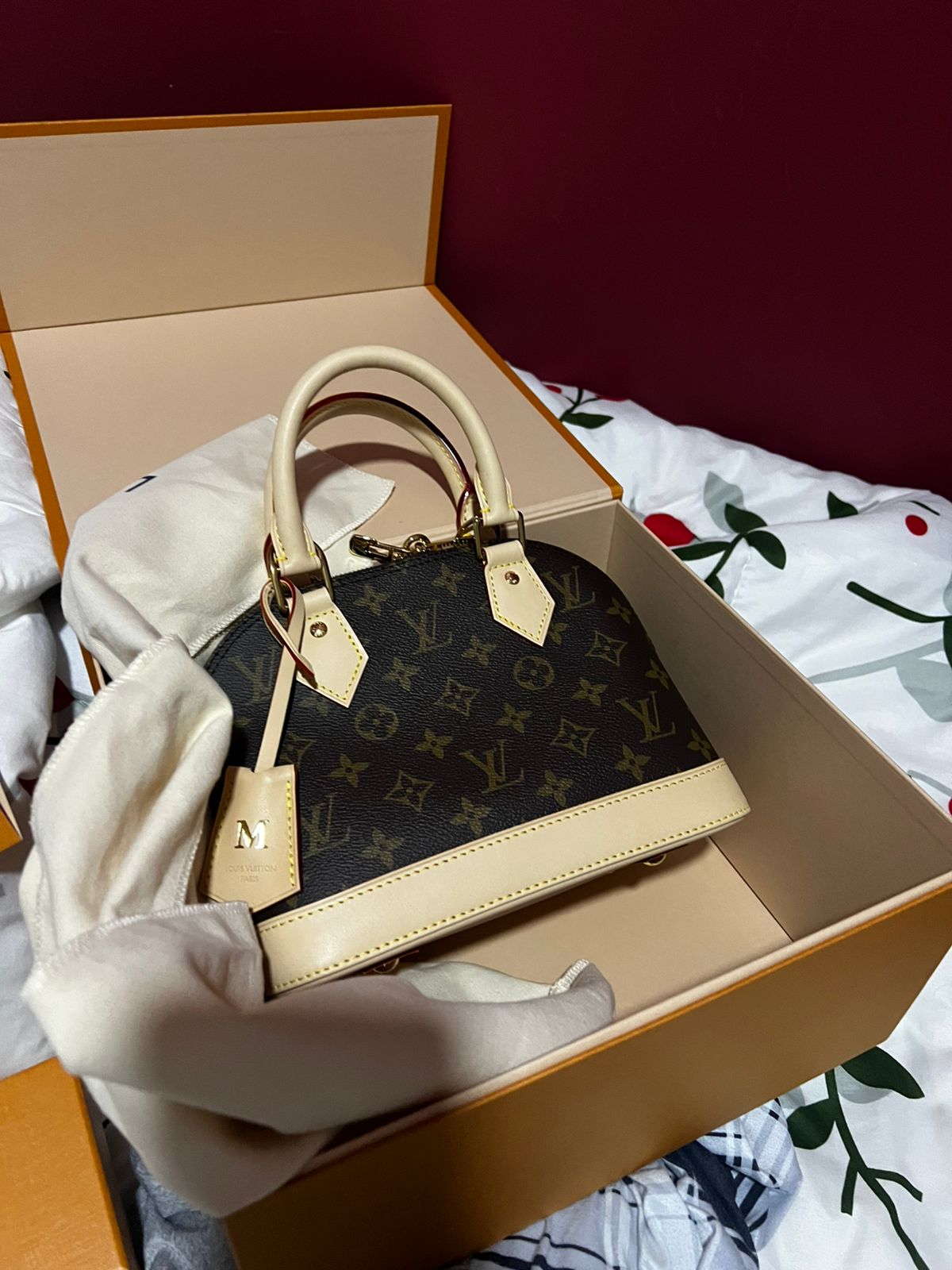 Louis Vuitton Alma BB Monogram Canvas with Beige Leather Trim