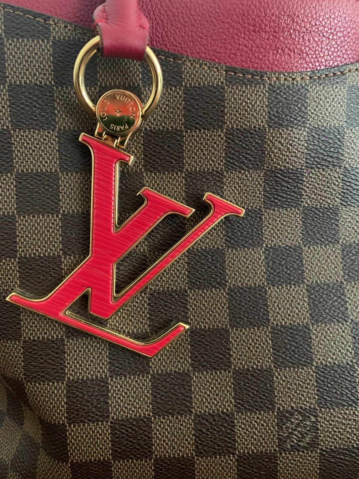 Louis Vuitton Riverside Tote in Damier Ebene Canvas – Red Leather Trim