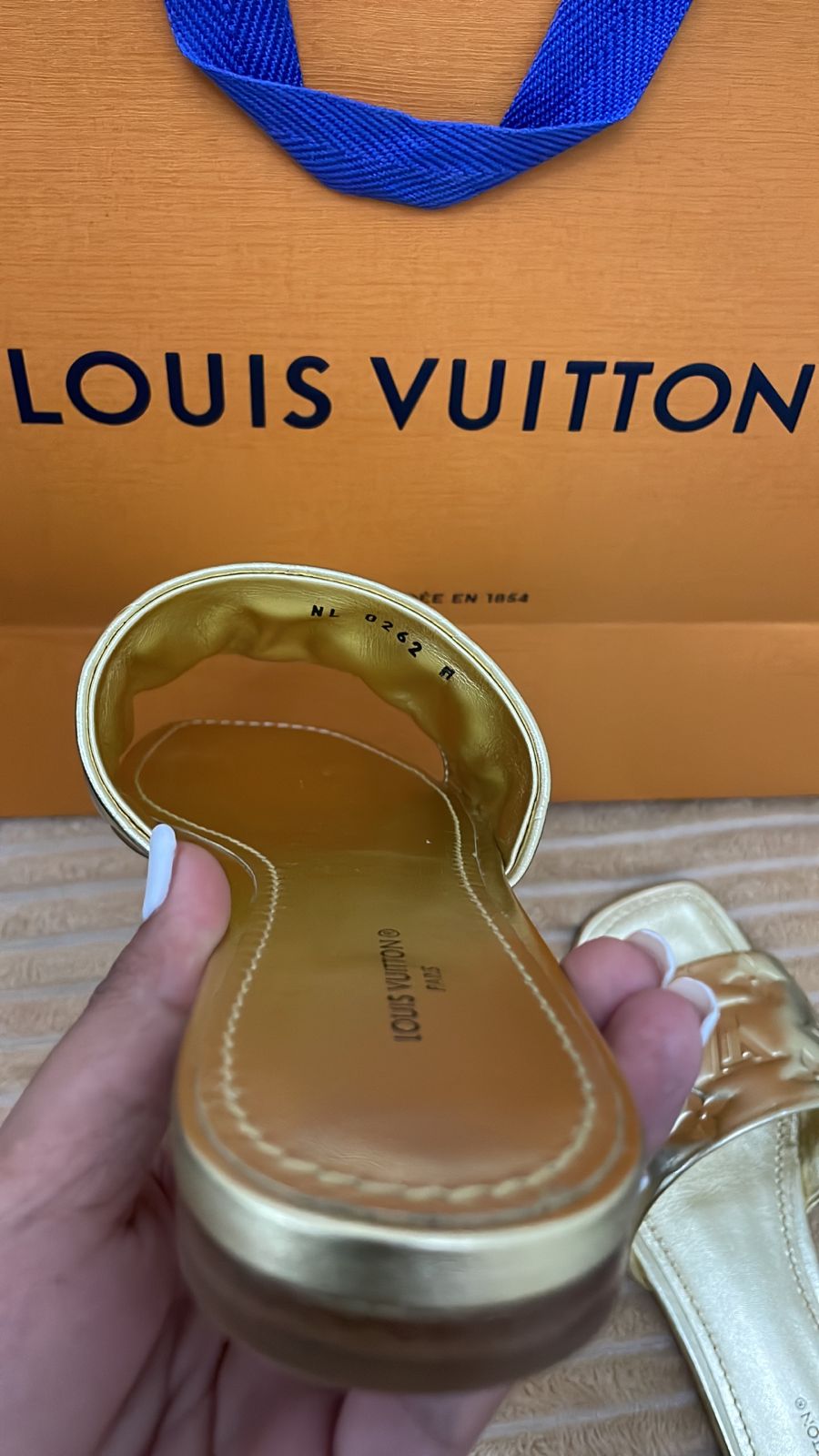 Louis Vuitton Gold Monogram Embossed Leather Revival Slides - Size 36