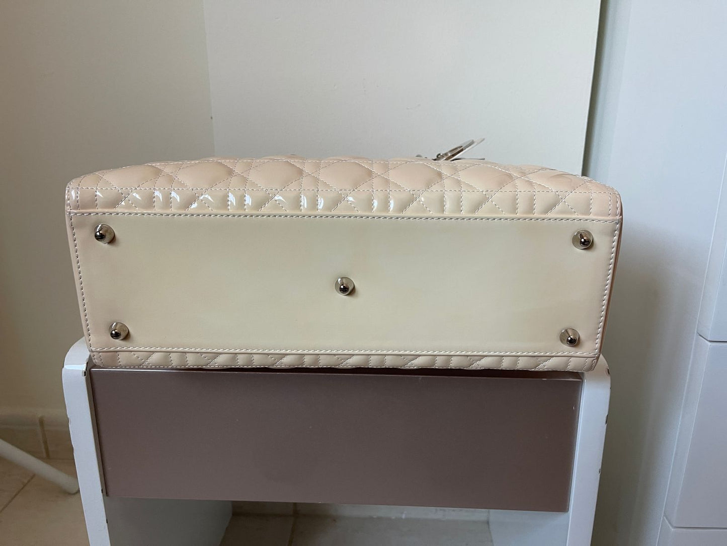 Large Lady Dior Tote – Patent Cannage Leather in Cream