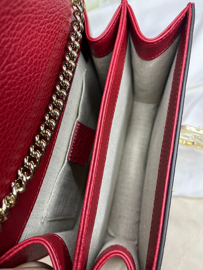 Gucci Red Pebbled Calfskin Small Interlocking G Chain Bag