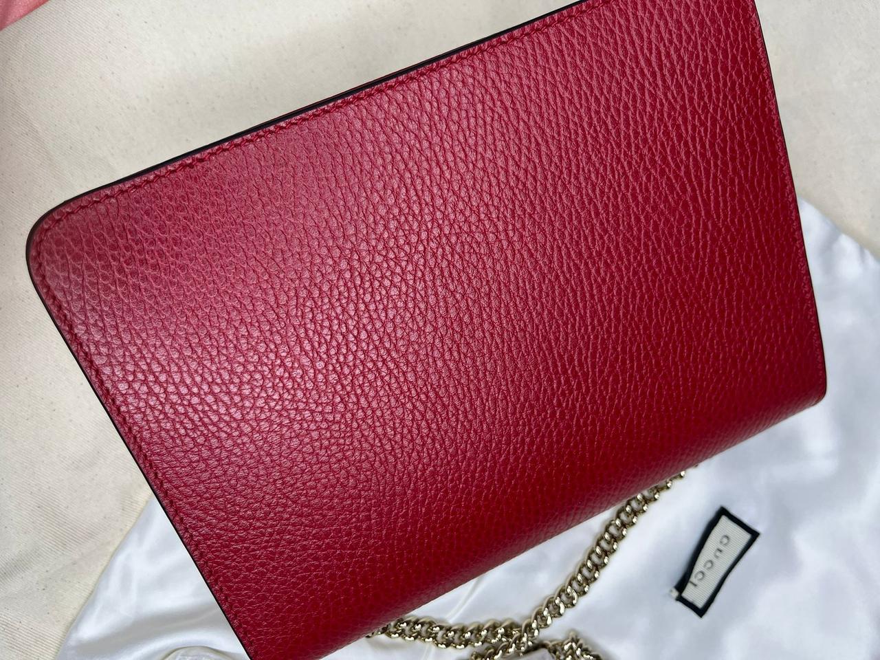 Gucci Red Pebbled Calfskin Small Interlocking G Chain Bag