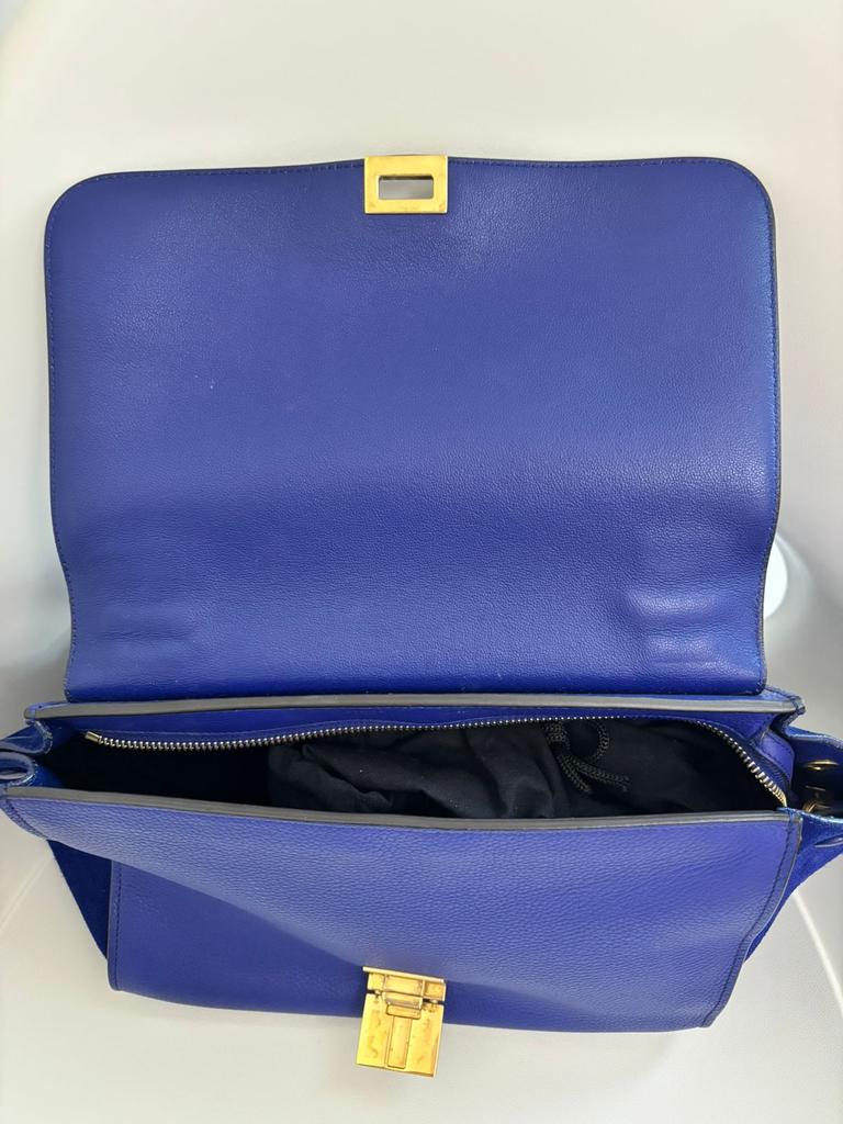 Celine Blue Leather and Suede Medium Trapeze Top Handle