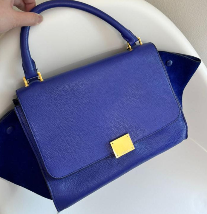 Celine Blue Leather and Suede Medium Trapeze Top Handle
