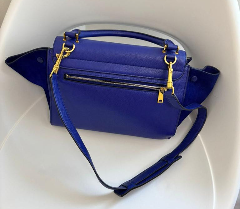 Celine Blue Leather and Suede Medium Trapeze Top Handle