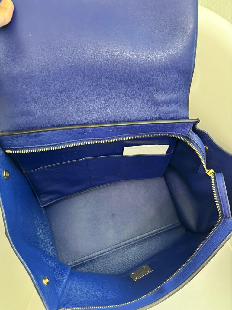 Celine Blue Leather and Suede Medium Trapeze Top Handle