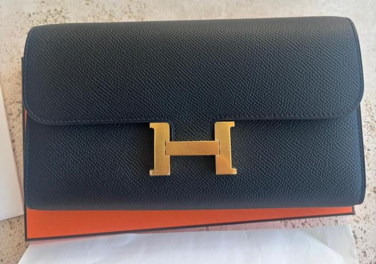 Hermes Constance To Go wallet black (Epsom calfskin and Cordage canvas)