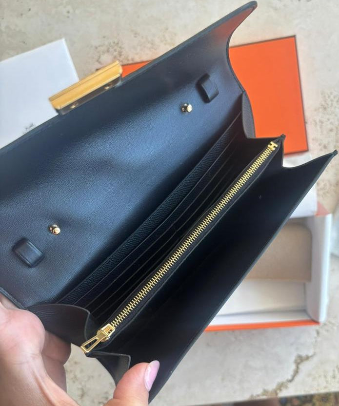 Hermes Constance To Go wallet black (Epsom calfskin and Cordage canvas)