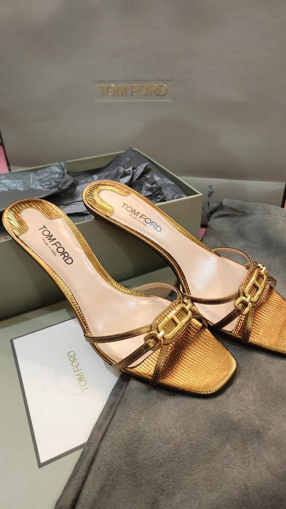 Tom Ford Metallic Gold Chain Sandals - 38
