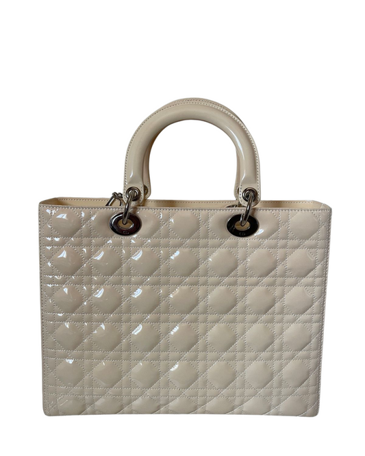 Large Lady Dior Tote – Patent Cannage Leather in Cream