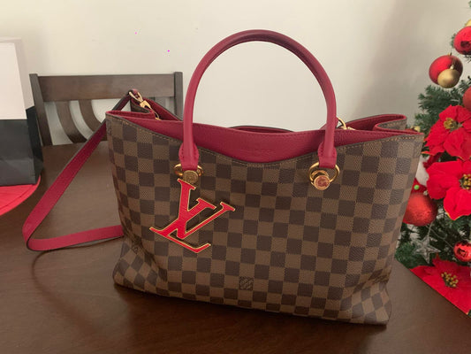 Louis Vuitton Riverside Tote in Damier Ebene Canvas – Red Leather Trim