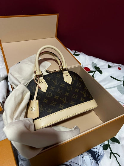 Louis Vuitton Alma BB Monogram Canvas with Beige Leather Trim