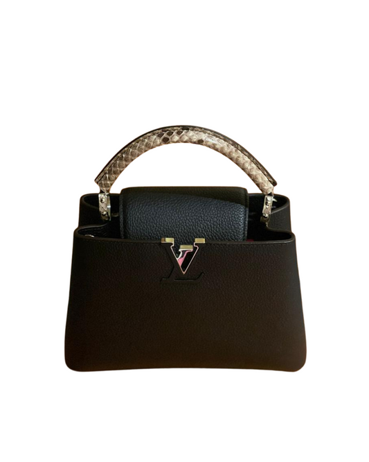Louis Vuitton Black/Beige Taurillon Leather and Python Capucines MM Bag