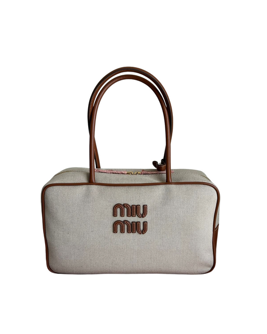 Miu Miu Beau Canvas and Leather Bag – Beige