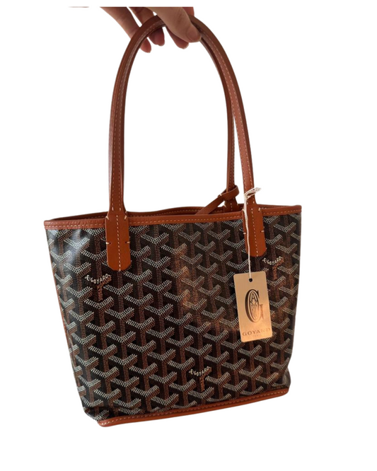 Goyard Anjou Mini Tote Bag in Goyardine Fabric mini in brown