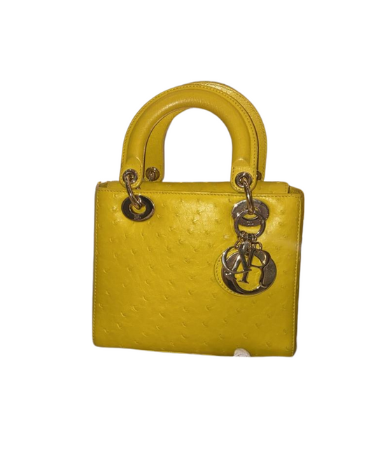 Christian Dior Ostrich Small Lady Dior Yellow