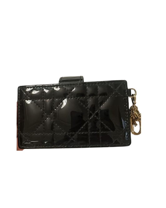 Dior Black Cannage Patent Leather Lady Dior 5 Gusset Card Holder