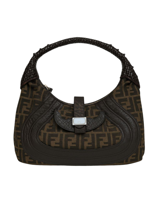 Fendi Brown Zucca Canvas and Leather Spy Hobo Bag