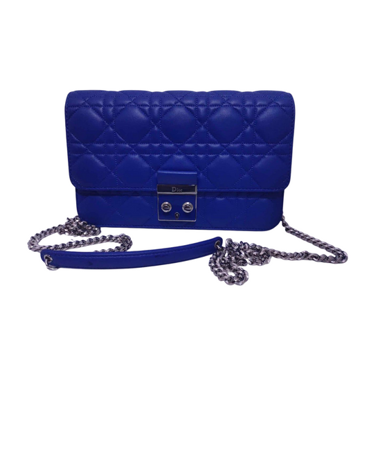 Christian Dior Lambskin Cannage Miss Dior Promenade Pouch Blue