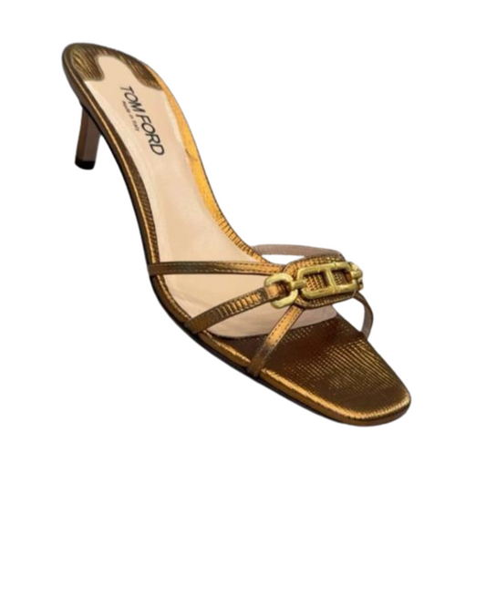 Tom Ford Metallic Gold Chain Sandals - 38
