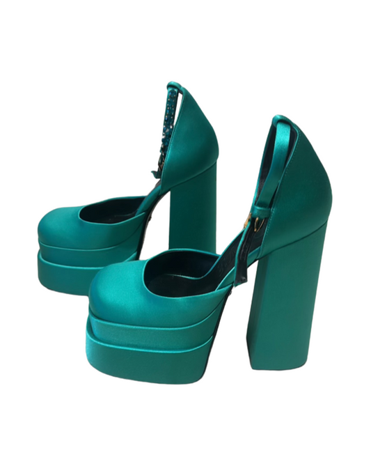 Versace Medusa Aevitas satin platform pumps - Turquoise Oro