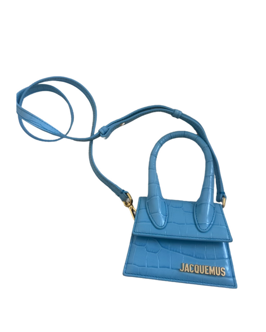 Jacquemus Le Chiquito Mini Bag in Blue Croc-Embossed Leather