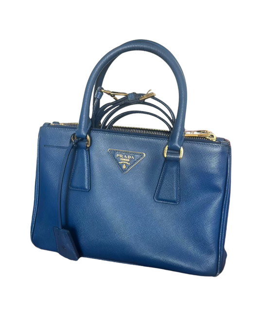 Prada Blue Saffiano Leather Medium Double Zip Tote
