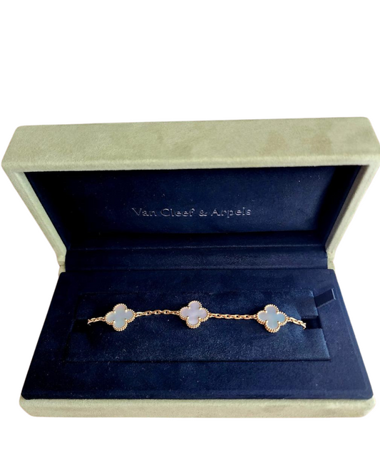 Van Cleef & Arpels Vintage Alhambra 5-Motif Bracelet in Mother-of-Pearl