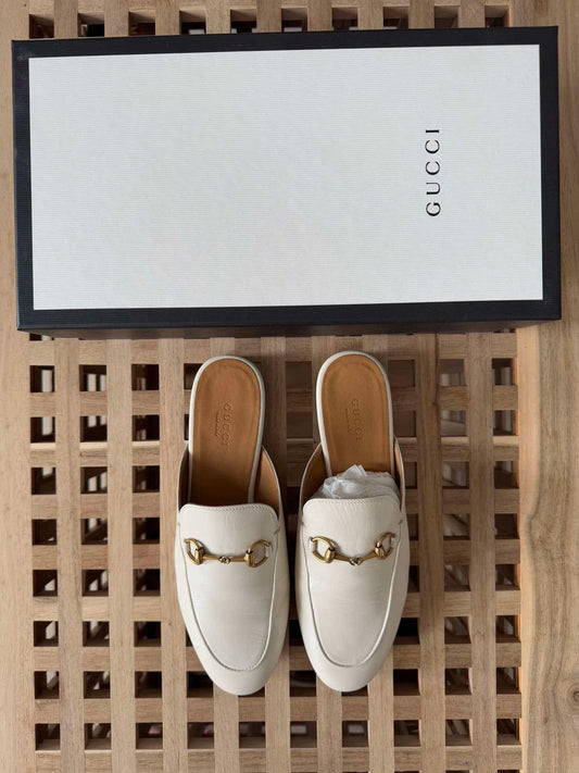 Princetown Horsebit-detail leather mules white