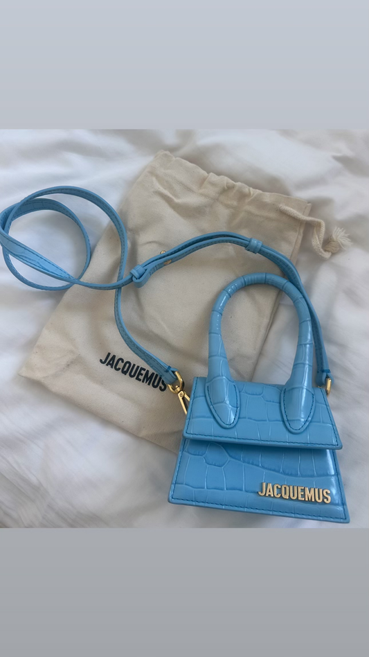 Jacquemus Le Chiquito Mini Bag in Blue Croc-Embossed Leather