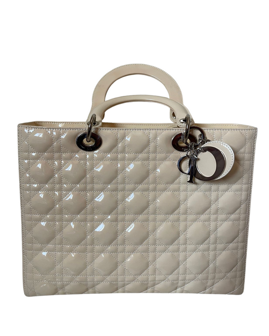 Large Lady Dior Tote – Patent Cannage Leather in Cream