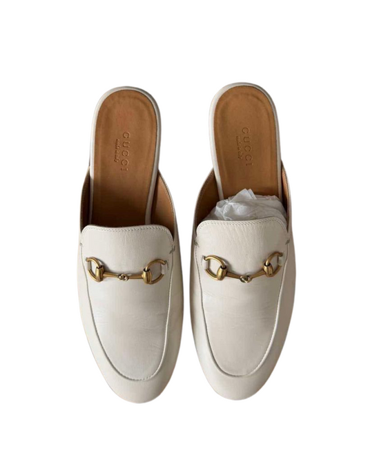 Princetown Horsebit-detail leather mules white