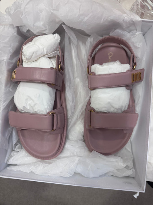 Dior Rose Nude Calfskin Logo Sandals - 37