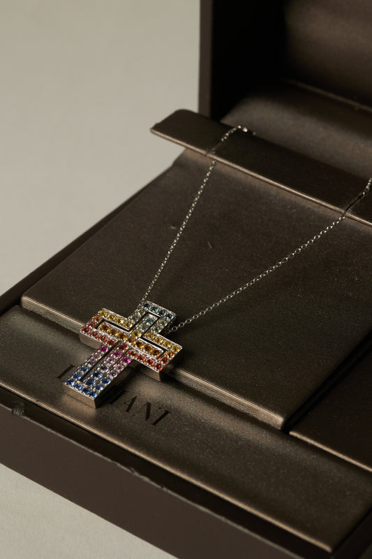 Damiani Multicolor Gemstone Cross Necklace