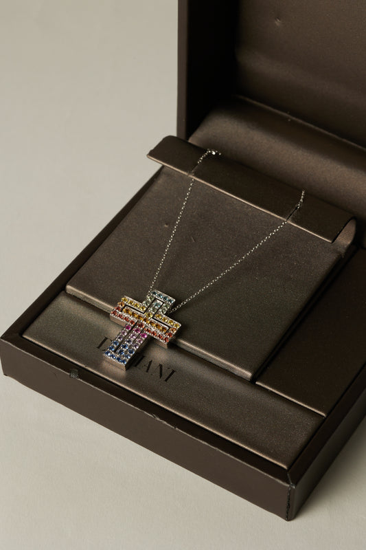 Damiani Multicolor Gemstone Cross Necklace