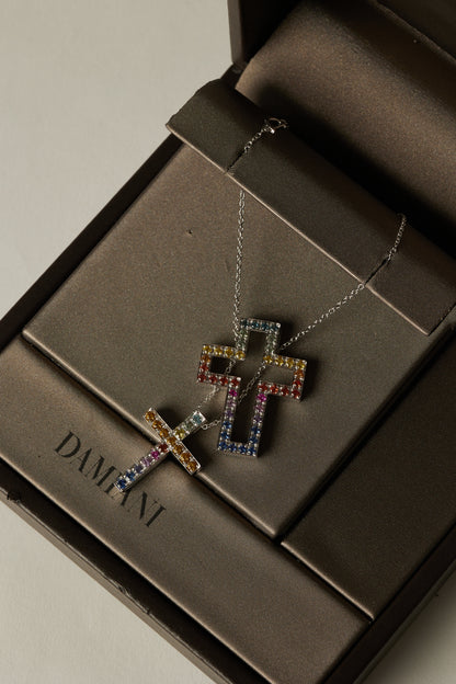Damiani Multicolor Gemstone Cross Necklace