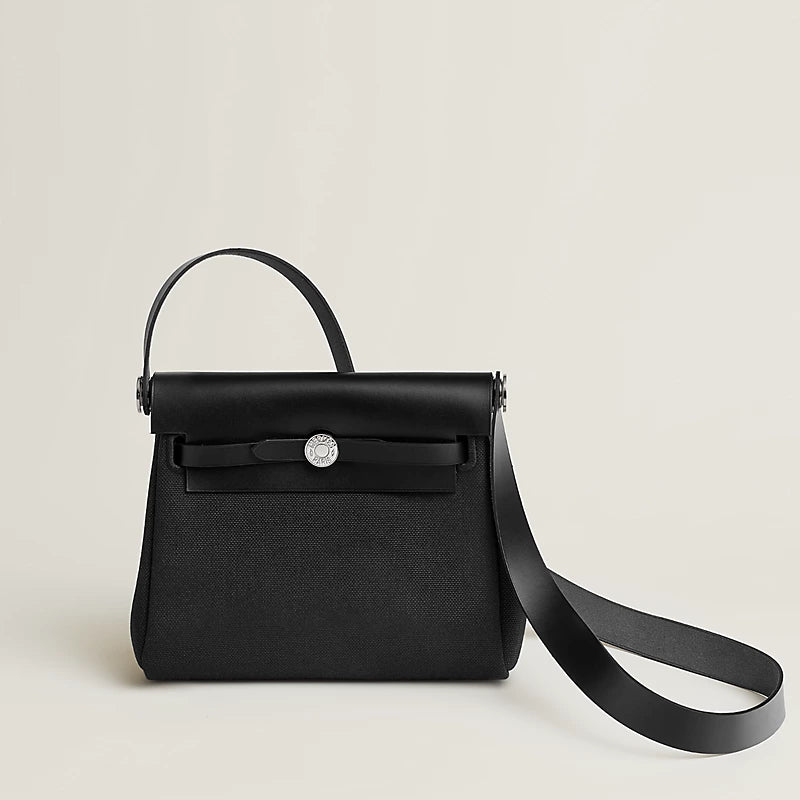 Hermès Herbag Zip 20 – Toile Militaire / Vache Hunter (Noir/Noir)