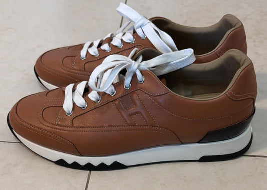 Hermes Tan Leather H Logo Low-Top men sneakers 44,5