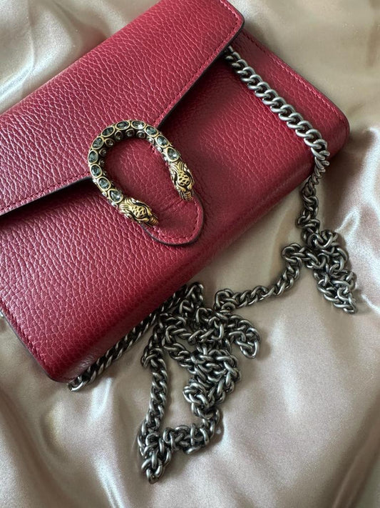 Gucci Red Leather Super Mini Dionysus Crossbody Bag