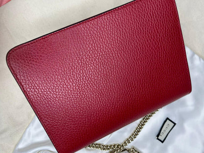 Gucci Red Pebbled Calfskin Small Interlocking G Chain Bag