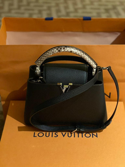 Louis Vuitton Black/Beige Taurillon Leather and Python Capucines MM Bag