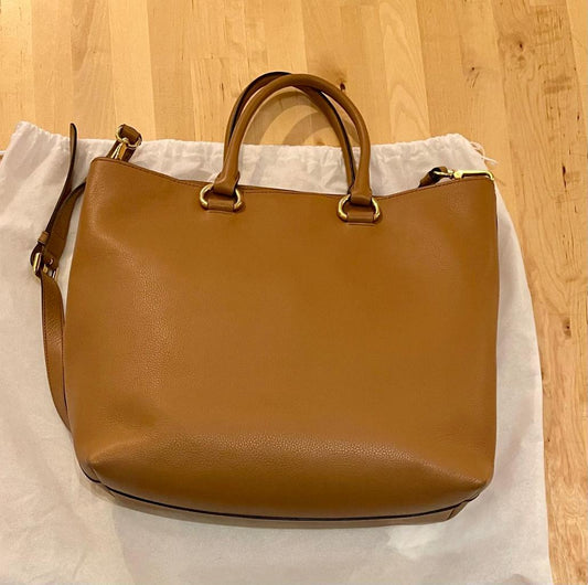Prada Vitello Daino Leather Tote Bag in Cognac