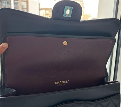 Chanel 2 fold bag black lamb skin