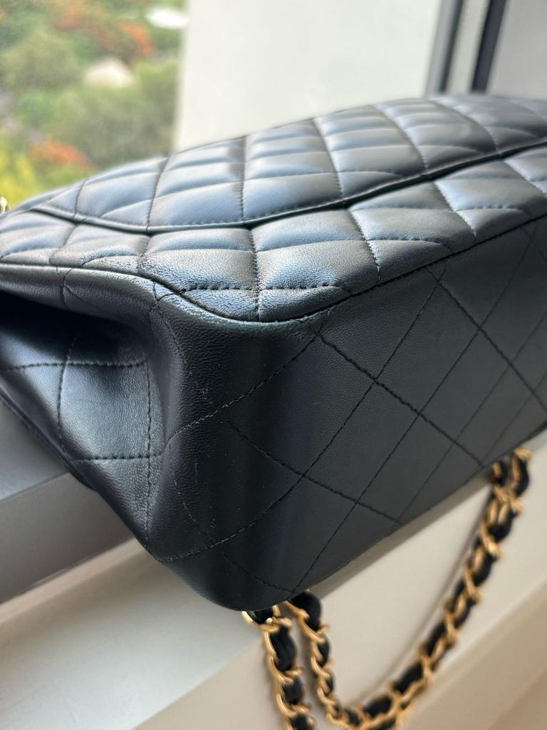 Chanel 2 fold bag black lamb skin