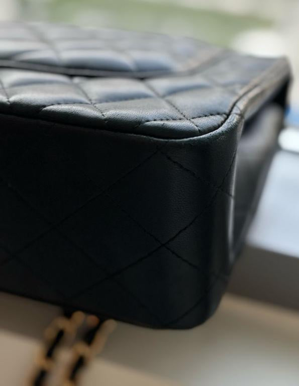 Chanel 2 fold bag black lamb skin