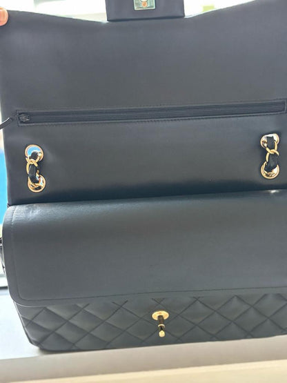 Chanel 2 fold bag black lamb skin